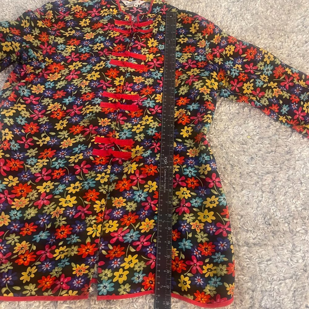 Silk Floral Frog Closure Mandarin Collar Jacket M - Picture 4 of 8